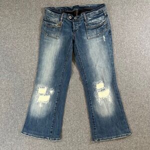 Lee Cooper Premium Denim Jeans Womens 29 Blue Distressed Y2K Flare Low Rise